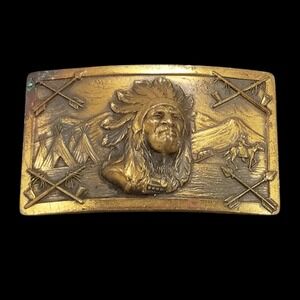 Vintage‎ Native American Chief Belt Buckle Western Cowboy Style Solid Brass